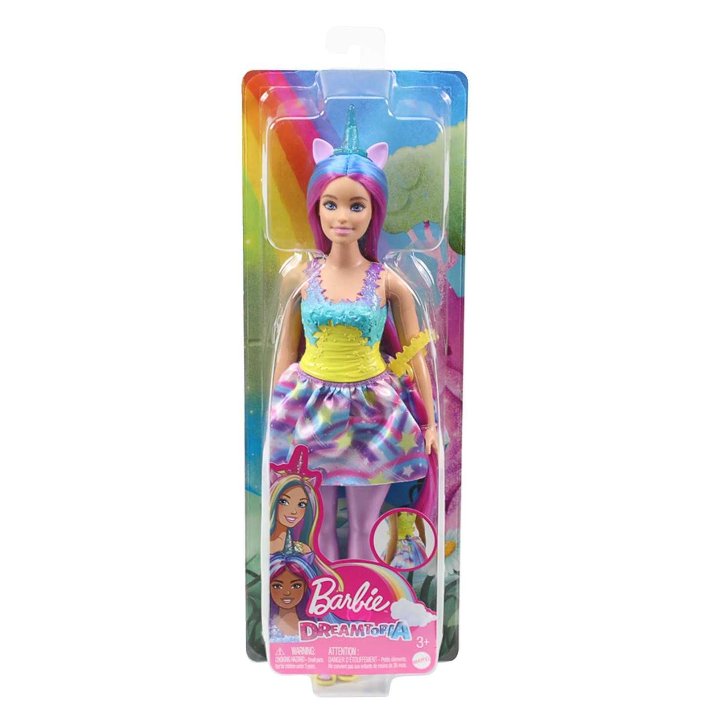 Barbie Dreamtopia Doll with Removable Unicorn Headband & Tail, Blue &  Purple Fantasy Hair & Rainbow Skirt, Unicorn Toy